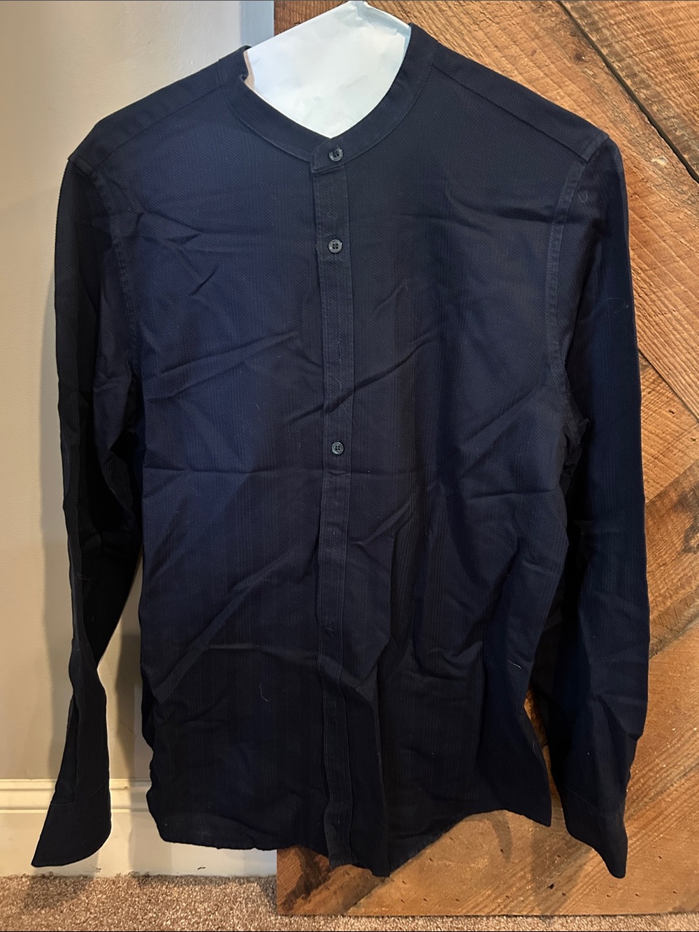 Murano Navy Band-Collar Casual Button-Down Shirt
